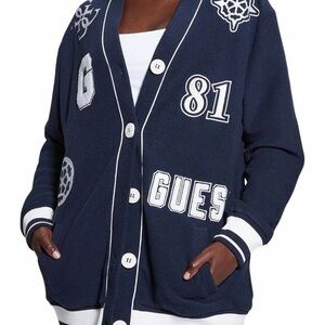 GUESS Dark Blue Varsity Jacket with White Accents